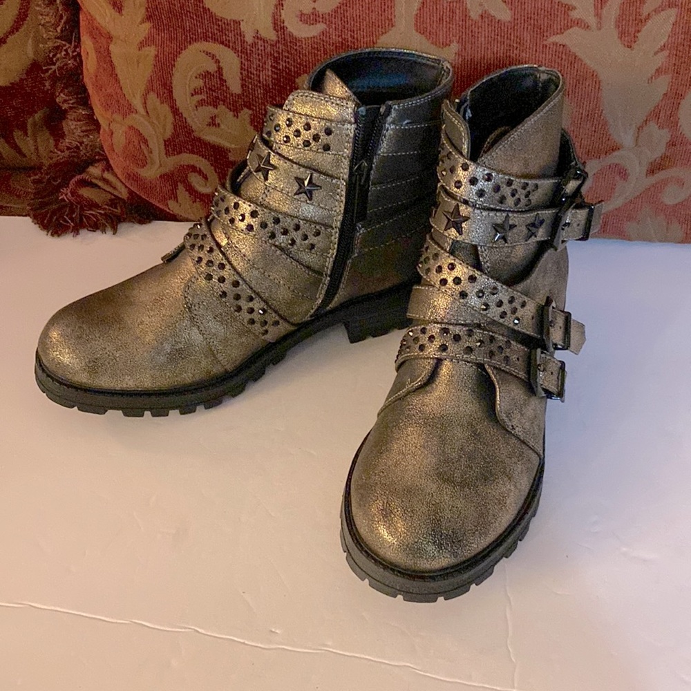 Kidpik girls studded combat bootie straps embellished eyelets girls youth sz3 🌹